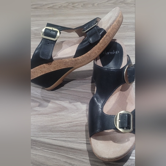 Dansko women's black smooth leather double strap mule sandal shoes size Euro 38 - Picture 2 of 7